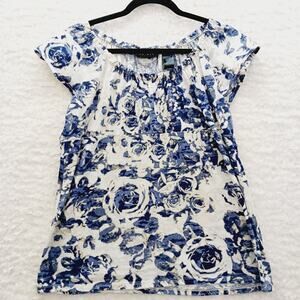 Blouse Size L Boho Babydoll Blue Rose Light Academia Soft Bloomcore Cottagecore